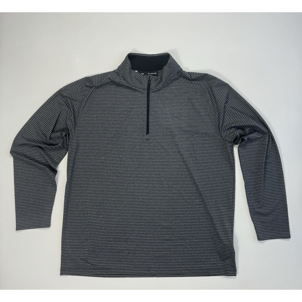 Under Armour Mens 2XL Loose Pullover 1/4 Zip Sweater Grey Striped Active Stretch